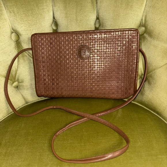 FENDI Shoulder Bag Intre Braided Leather Brown Authentic - Picture 2 of 11
